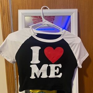 SHEIN Black and White Crop Top with Red Heart Design